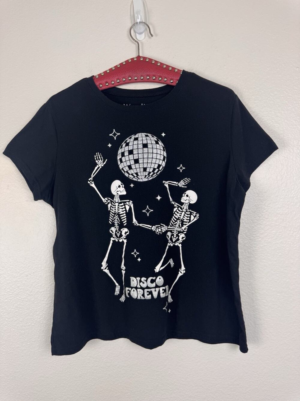 Wound Up Disco Forever Skeleton Graphic Tee Black Silver Glitter XXL Juniors